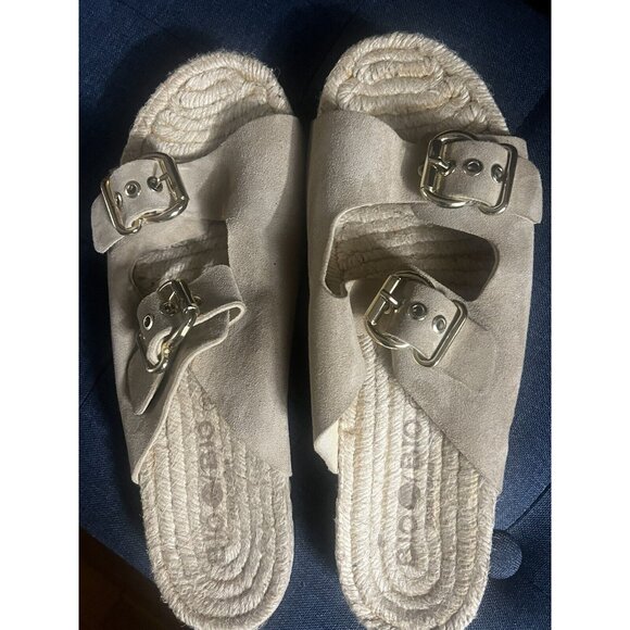 Bio Bio Beige Suede Leather Slide Buckle Espadrilles Sandals Sz US 9.5 - NEW - Picture 6 of 13